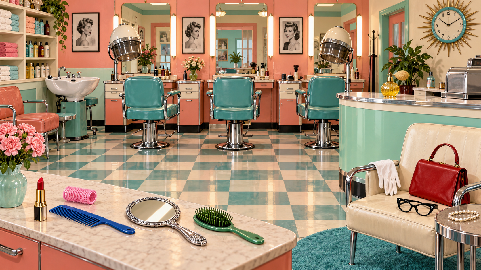 Preview of a colorful 1950s beauty shop